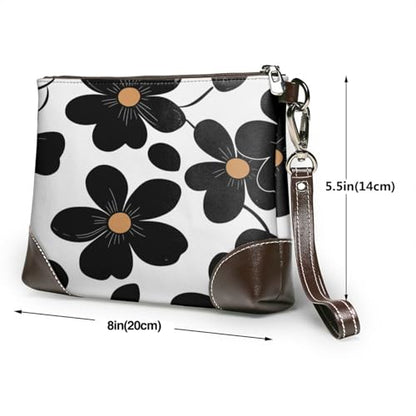 Leather Clutch Purse for Women, Large Capacity Wristlet Wallet with Removable Strap, Zip Handbag - color: Black Floral