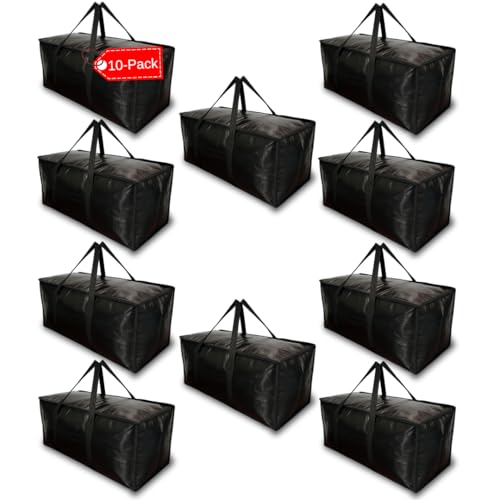 BAG-THAT! 10 - Pack Heavy Duty Large Moving Bag with Strong Zipper and Comfortable Handles Durable & Sturdy Large Storage Bags Totes Bins Packing Moving Boxes College Supplies for Packing - size: 10 Pack