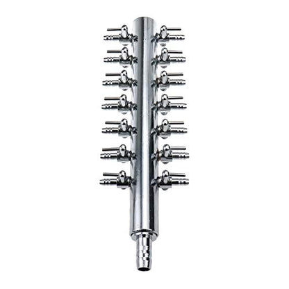 Aquarium Air Manifold 14Way Inline Flow Splitter Lever Valves | This 14-way inline manifold splitter features lever control valves for aquarium air pumps - size: 14 Ways