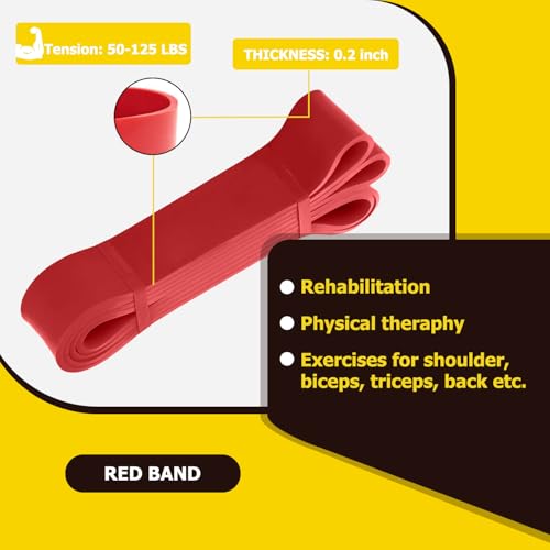 Pull Up Bands, Resistance Bands, Pull Up Assistance Band Exercise Bands for Men & Women Working Out, Body Stretching, Physical Therapy, Muscle Training - color: Red