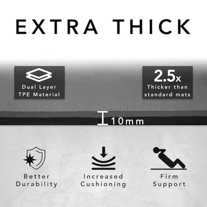Large Exercise Mat – Extra Thick 10mm Workout Mat (72"x32") – Non-Slip TPE Yoga Mat for Women & Men – Pilates, HIIT, Fitness & Home Gym Mat – Includes Free Carry Bag - color: Grey - Printed