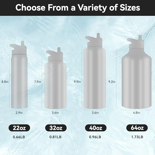 HASLE OUTFITTERS Insulated Water Bottle 22 oz Double Wall Stainless Steel Water Bottle Wide Mouth with Straw Lid & Spout Lid Keeps Cold or Hot(Black,8) - color: Black, size: 22oz- 8 Pack