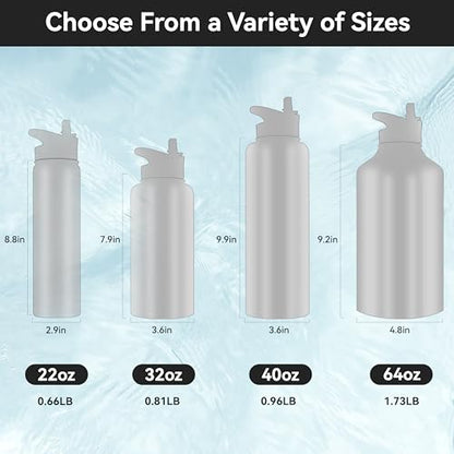 HASLE OUTFITTERS Insulated Water Bottle 22 oz Double Wall Stainless Steel Water Bottle Wide Mouth with Straw Lid & Spout Lid Keeps Cold or Hot(Black,4) - color: Black, size: 22oz- 4 Pack