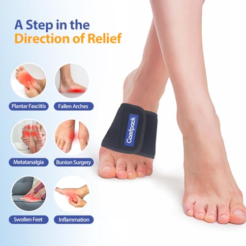 Comfpack Cold Therapy Wrap with 2 Gel Packs for Pain Relief, Reusable Gel Ice Pack for Arch, Foot, Wrist, Ankle, Relief for Arch Pain, Plantar Fasciitis, Instep Pain, Swelling, Extensor Tendonitis - size: Black, style: 1 Sleeve + 2 Gel Packs