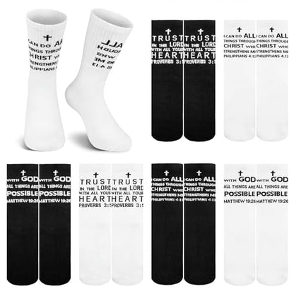 Shyyween 6 Pairs Christian Sock with Bible Verse Religious Easter Gift Christian Gift Ideas Catholic Crew Socks for Men Women - color: Black, White