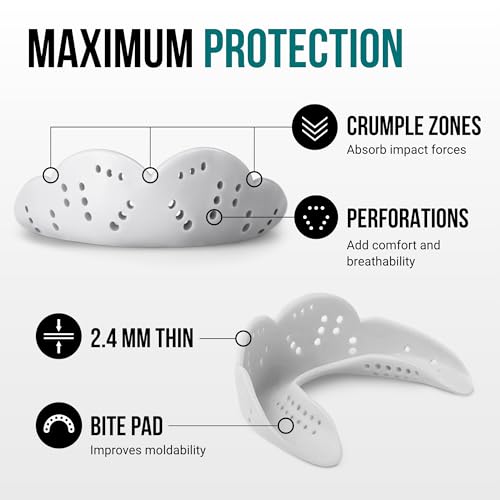 SISU Max Mouthguard, Snow White - 50% Stronger, Maximum Protection for Rugby, MMA, Boxing, Lacrosse, Football, Hockey, High-Impact Sports - Adult Fit, Remoldable Up to 20 Times, Works for Braces