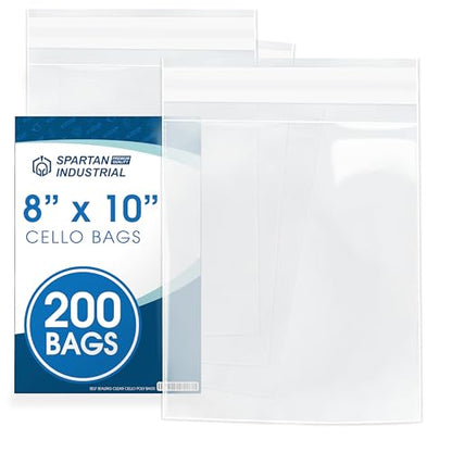 8" X 10" Self-Sealing Cellophane Bags (200 Count) Clear | Resealable Cello Bags for Art Prints, Photos, Stickers, Cookies, and Crafts - Spartan Industrial - size: 8" X 10"