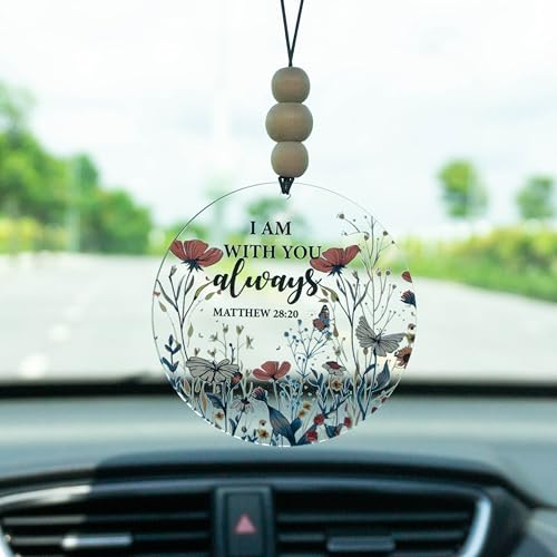 Talataca Christian 2D Flat Car Ornament & Wood Beads, Inspirational Bible Quote Beaded Rear View Mirror Accessories, Rearview Hanging Charm, Christmas Tree Decor, Religious Gift - color: 53