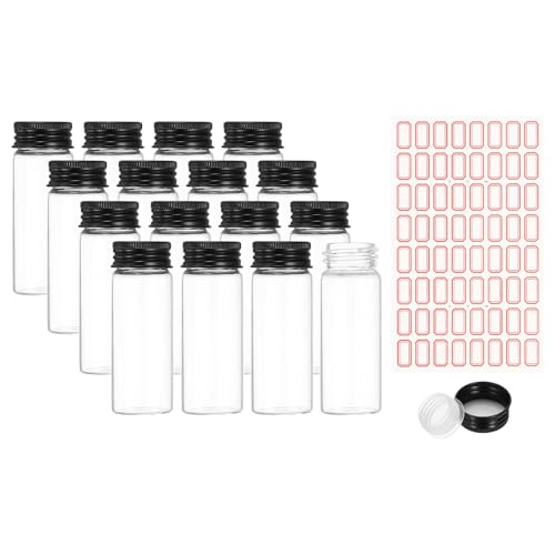PATIKIL 40ml Test Tubes with Caps, 24Pcs 30x80mm Glass Clear Flat Bottom Test Tube Containers with Plastic Cap for Bead Party Candy Bath Salt Storage Scientific Experiment Plant(Black) - color: Black, size: 30x80mm