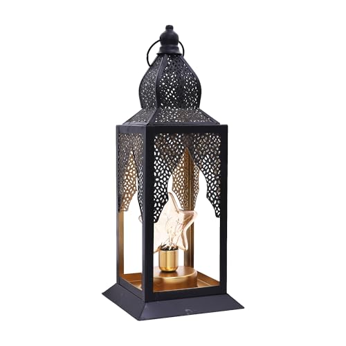 Ramadan Lantern Light for Home Decor, Eid Mubarak Ramadan Decorations, Moroccan Style Crescent Moon Metal Hollow Out Lamp for Tabletop Mantel Wall (Star) - color: Star