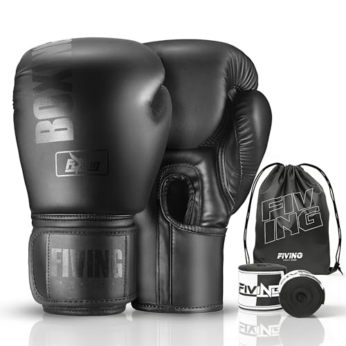 Boxing Gloves with Hand Wraps for Men and Women, Kickboxing, Mixed Martial Arts, Muay Thai, MMA, Heavy Bag Training - color: Black, size: 12oz