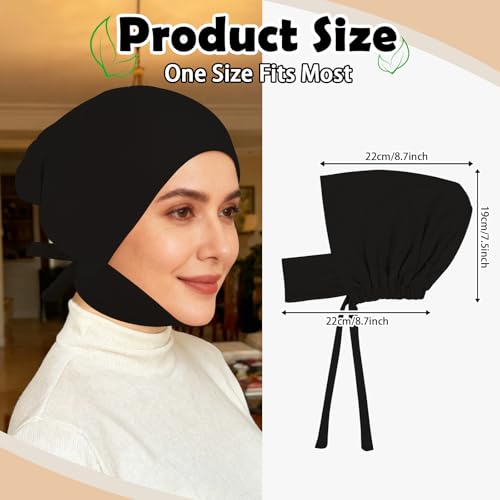 XEPST 3 PCS Hijab Undercap for Women, Islamic Muslim Full Cover Under Hijabcap Milk Silk Fabric Hijab Underscarf Solid Color Adjustable Tie Back Inner Head Scarf Turbans for Women Chemo Cap, D
