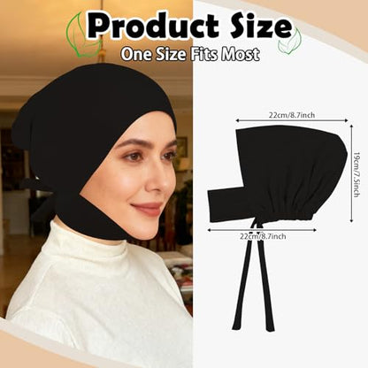 XEPST 3 PCS Hijab Undercap for Women, Islamic Muslim Full Cover Under Hijabcap Milk Silk Fabric Hijab Underscarf Solid Color Adjustable Tie Back Inner Head Scarf Turbans for Women Chemo Cap, D