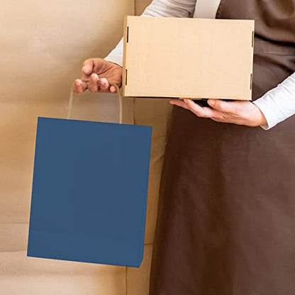 bagmad 100 Pack 8x4.75x10 Inch Medium Blue Gift Paper Bags with Handles Bulk, Kraft Bags, Craft Grocery Shopping Retail Party Favors Wedding Business Sacks (Blue, 100pcs) - color: Blue