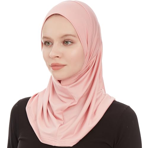 Plain Ready To Wear Amira Hijab for Women - Muslim Instant Amira Jersey Scarf – Soft Muslim One Piece Instant Hijab Headscarf - color: Bubblegum