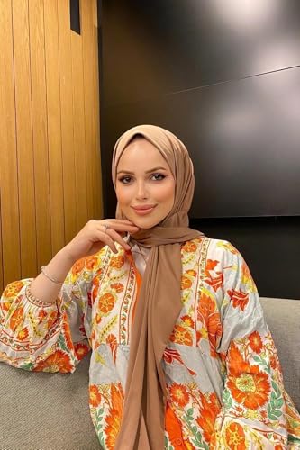 Instant Hijab Scarf for Women – Soft, No-Iron, No-Pins, Ready-to-Wear Hijab – Stretchy & Lightweight Polyester Fabric - color: C17 Cappuccino