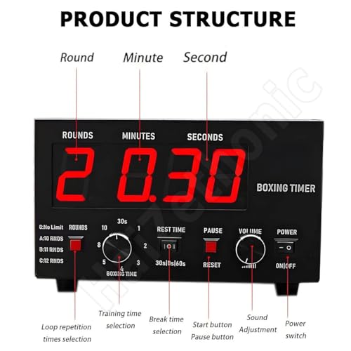Classic Boxing Interval Timer,Professional Gymnastics Timer with LED Display,1 to12 Challenge Rounds and Adjustable Buzzer,Interval Timer for Workout/Gym Timer/Boxing Equipment Blue - color: Blue