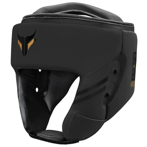 Mytra Fusion Boxing Headgear - Sparring Gear with Adjustable Strap MMA, Muay Thai, Kickboxing, Martial Arts, Karate, Head Gear - color: Black, size: Small