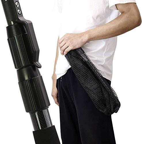 SANLIKE Collapsible Telescopic Fishing Net Rubber Coated Salt/Freshwater | Rubber coated net, fiberglass pole, non-slip rubber handle, various telescopic sizes, one-click storage - color: Black, size: Large
