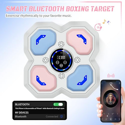 Music Boxing Machine for Kids and Teens Adults, Trainer Equipment with Gloves, Wall-Mounted Boxing Music Workout Machine, LED Electronic Focus Training for Home,Office, Gym - style: Punch-pink