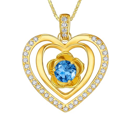 18K Yellow Gold Rose Birthstone Necklace 12 Months Rose Flower Birthstone Necklace Birthday Jewelry Gifts for Women Mom Her - color: 12-December