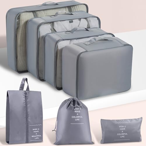 Packing Cubes 7 Set Travel Essentials for Carry on Luggage Organizers Bag Packing Cubes for Suitcases Travel Accessories() - color: Grey