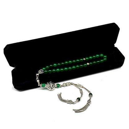 Design - Long & Stylist Tassels Worry Beads - Prayer Beads (8 mm-33 Beads) Tesbih-Tasbih-Tasbeeh-Misbaha-Subha-Sebha-Sibha-Rosary (Green Jade Natural Stone) - color: Green Jade Natural Stone