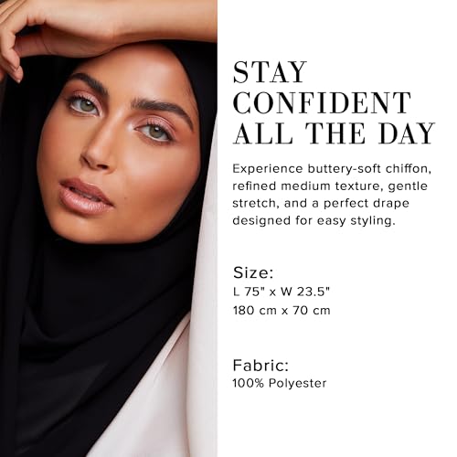 Premium Chiffon Hijab Scarf for Women Lightweight Non Slip Fashion Scarves - color: Black, size: 1 Pack