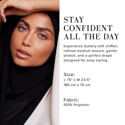 Premium Chiffon Hijab Scarf for Women Lightweight Non Slip Fashion Scarves - color: Black, size: 1 Pack