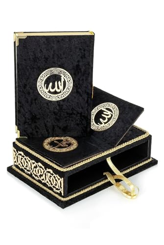 The Holy Quran Velvet Box Sets | Special Quran Holder Stand | Luxury Islamic Gift | Spiritual Grace| Quran Dimension;6.6*9.4inch/17*24cm I Perfect Ramadan, Eid, Umrah Gift for Muslim Women Men (Black) - color: Black