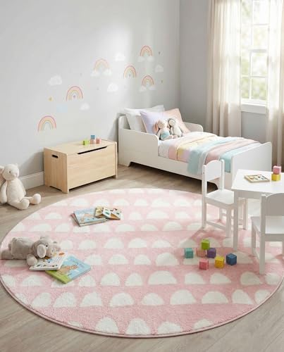 Rugs.com Whimsy Kids Collection Rug – 5 Ft Round Pink Medium-Pile Rug Perfect for Kitchens, Dining Rooms - color: Pink, size: 5' Round