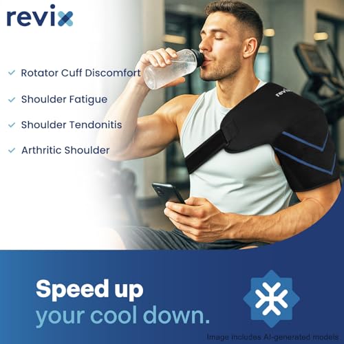 REVIX Large Shoulder Ice Pack Wrap, 2 Gel Packs+1 Shoulder Brace for Rotator Cuff and Arm, Reusable Gel Cold Therapy Wrap for Discomfort Relief & Muscle Relaxation, Easy to Wear & Remove - size: Large, style: Black, 2 Gel Packs+1 Shoulder Brace