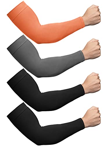 Foaincore 4 Pairs Plus Size Cooling Arm Sun Sleeves for Men Women UV Sun Protection Oversized Compression Sleeves - color: Black, Gray, Orange