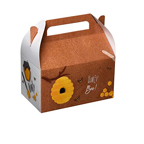 Hammont Paper Treat Boxes - (10 Pack) - Party Favors Treat Container Cookie Boxes Cute Designs Perfect for Parties and Celebrations 6.25" x 3.75" x 3.5" (Honeybees) - color: Honeybees