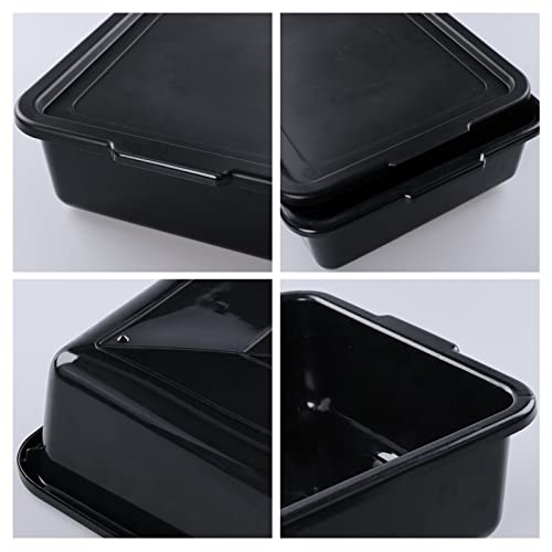 3-Pack Plastic Bus Box with Lid, Commercial Bus Tubs, 13 L, Black - color: Black
