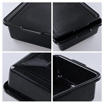 3-Pack Plastic Bus Box with Lid, Commercial Bus Tubs, 13 L, Black - color: Black
