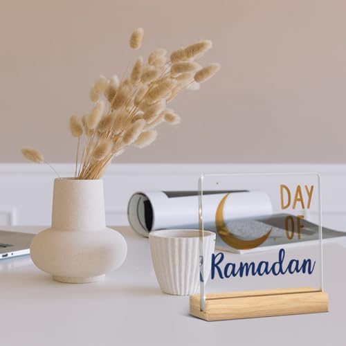 Islamic Ramadan Countdown Decor Ramadan Decorations for Home Table Eid Mubarak Decorations Happy Ramadan Acrylic Sign for Farmhouse Desk Centerpiece - style: Modern