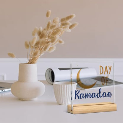 Islamic Ramadan Countdown Decor Ramadan Decorations for Home Table Eid Mubarak Decorations Happy Ramadan Acrylic Sign for Farmhouse Desk Centerpiece - style: Modern
