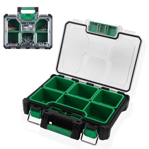 SK 13.5-Inch Small Part Organizer, Portable Tool Box Organizer, IP65 | Stackable Tool Box, 7 Compartments and Removable Dividers, Waterproof & Impact-Resistant, for Small Tools and Accessories - size: 13.5-Inch Small Part Organizer