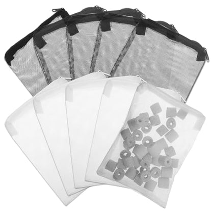 10 Pcs Media Bags for Aquarium with Zipper, 7.8 X 5.9 Inch Fish Tank Fine Mesh Bag for Fish Tank Activated Carbon, Ceramic Rings