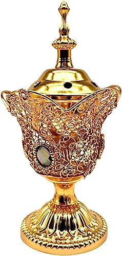 Electric Incense Burner Metal Bakhoor Burner Middle Eastern Style Tabletop Electric Censer for Home Office Yoga Spa Aromatherapy Decor (Gold) - color: Gold