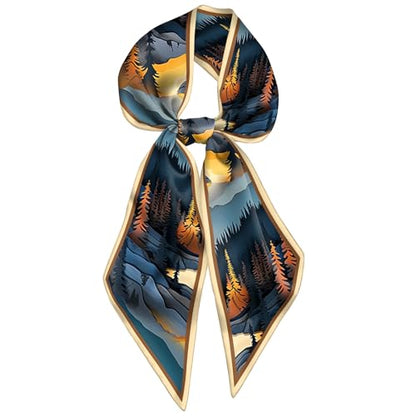 Head Hair Scarf Neck Silk Feeling Scarves Long Thin Satin Fashion Handbag Cute Decoration Women Girls 59 * 6.7'' - color: O-20-sunset
