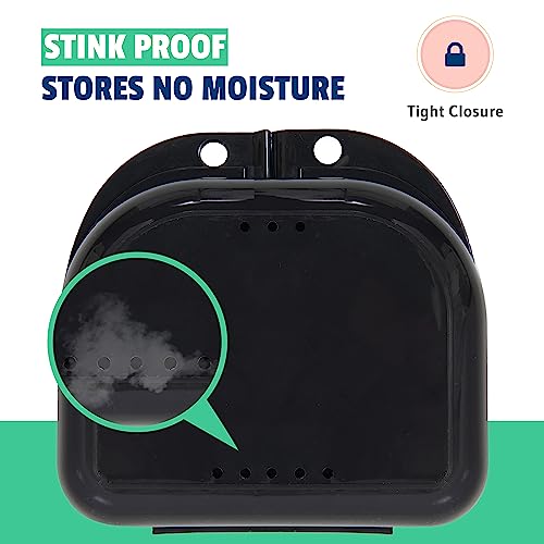 Retainer Case - Pack of 2 Black with Accessories - Odorless Mouth Guard Case-Retainer Holder-Ventilated, Durable Night Guard Case for Carrying and Protecting Braces,Dentures & Aligners