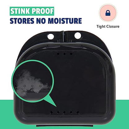 Retainer Case - Pack of 2 Black with Accessories - Odorless Mouth Guard Case-Retainer Holder-Ventilated, Durable Night Guard Case for Carrying and Protecting Braces,Dentures & Aligners