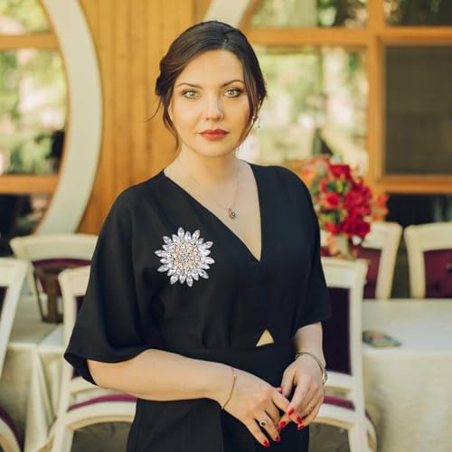 Rhinestone Sunflower Brooch Pin Red Pink Flower Brooch Stylish Crystal Brooch Elegant Clothing Hat Bag Accessories Jewerly for Women - color: White