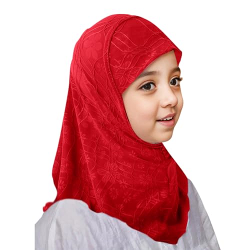GREUS 2Pcs Kids Hijab for 2-6Y Girls Muslim Headscarf One Piece Hijabs Khimar Islam Arab Scarf Turban Bandana Hat Head Wrap - color: Set a (Black + Red)