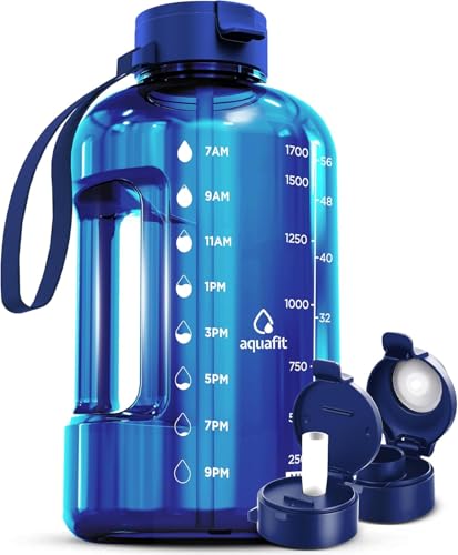 AQUAFIT Half Gallon Water Bottle with Time Marker - color: Blue, size: 64 Ounces