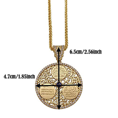 ZKDC Islamic Allah Al Qalam AYATUL KURSI EVIL EYE 60cm chain Necklace Surah Muslim Quran Vanyakad