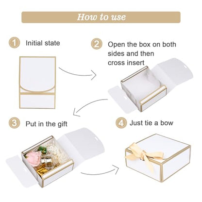 WLUSEAXI 12Pack Small Gift Boxes with Lids, 4.5''x4.5''x2'' Small Boxes for Gifts with Ribbons, White Gift Boxes for Present, Birthday, Valentine's Day, Mother's Day, Holiday - color: White