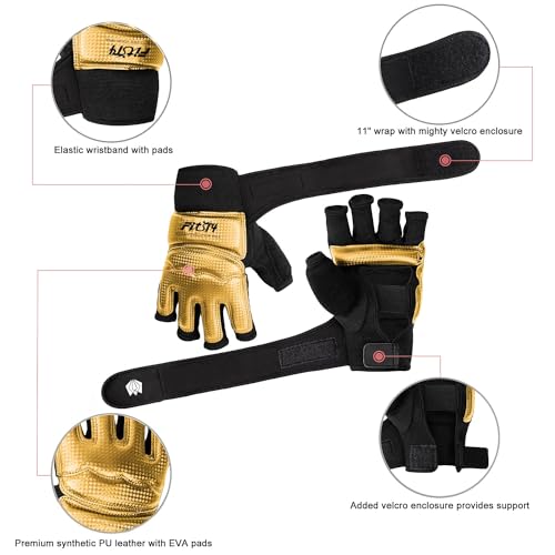 FitsT4 Sports Half Mitts MMA UFC Training Boxing Punch Bag Martial Arts Gloves - color: Gold, size: Small